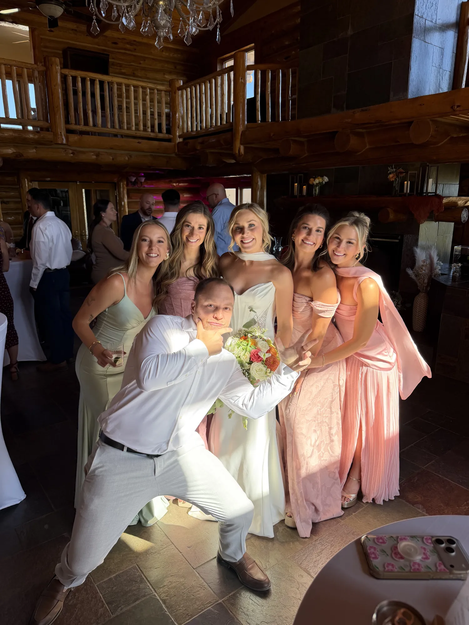 Josh with the bride and bridesmaids at Michael and Tawny's wedding in Grand Lake