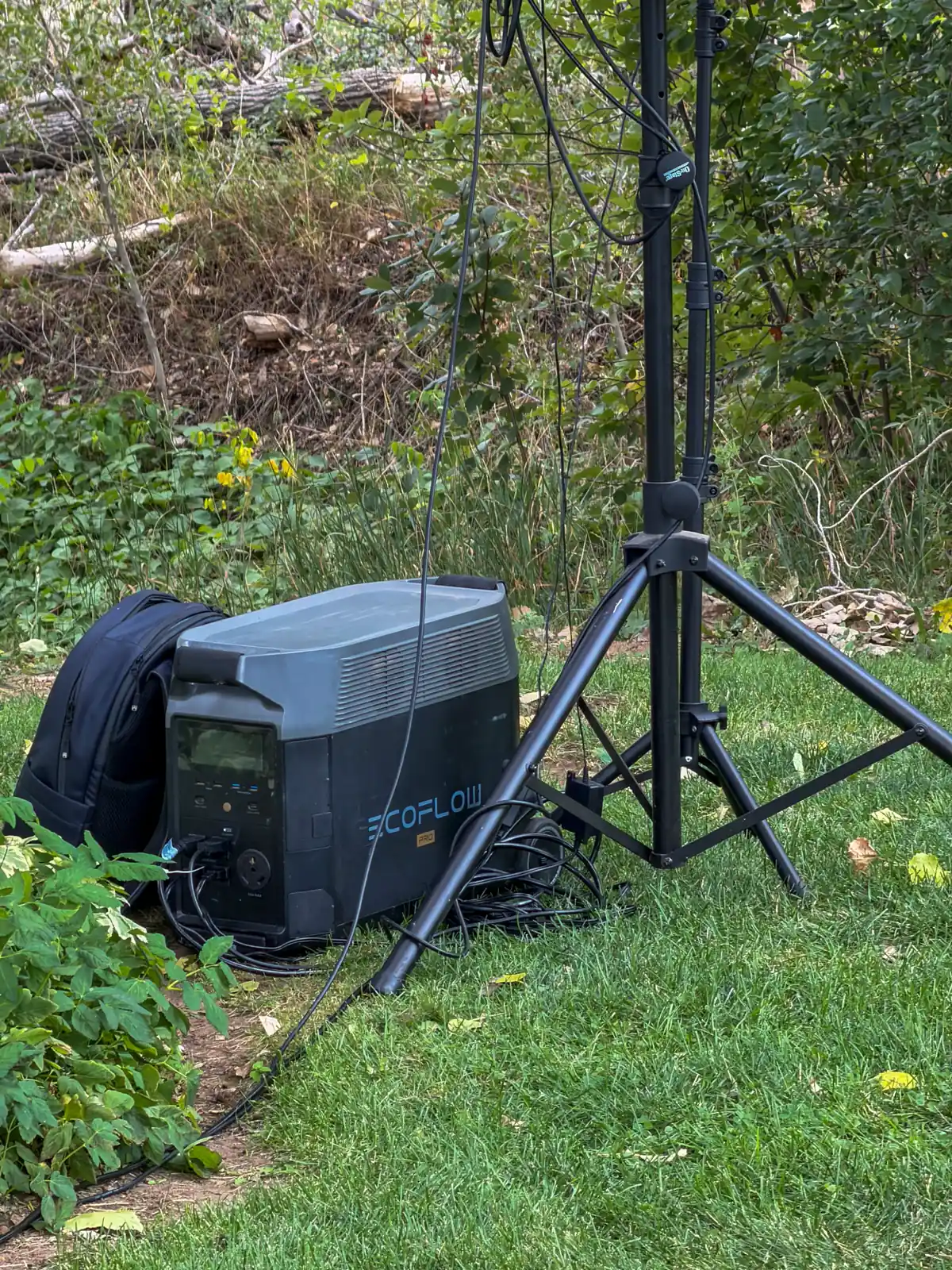 Portable battery power and a speaker on a stand at the outdoor ceremony site, Boulder Flower Farm